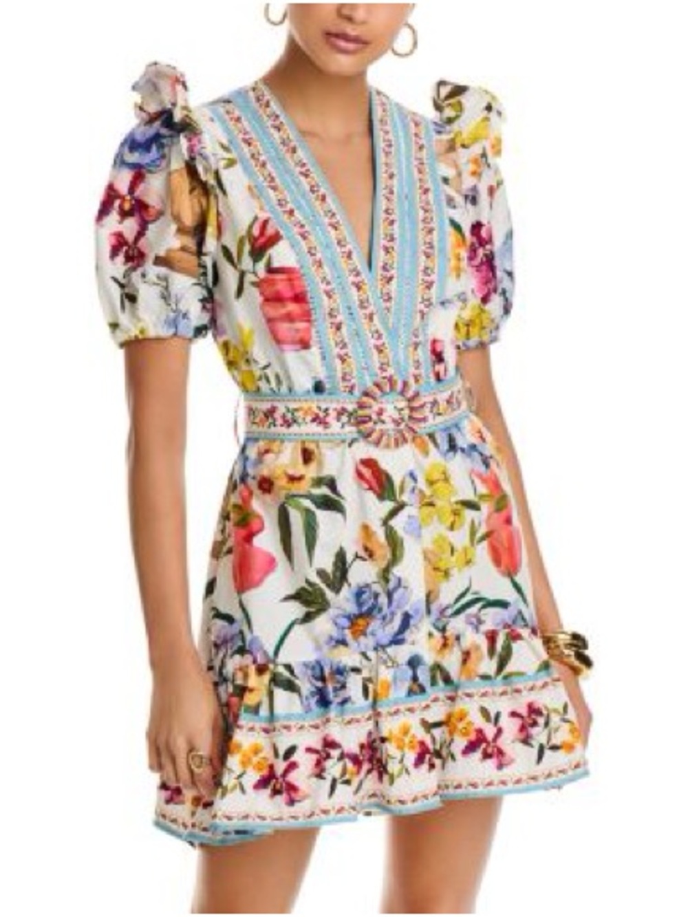 FARM Rio White Floral Mini Dress with Pink, Yellow & Blue Blooms - Picture 3 of 11